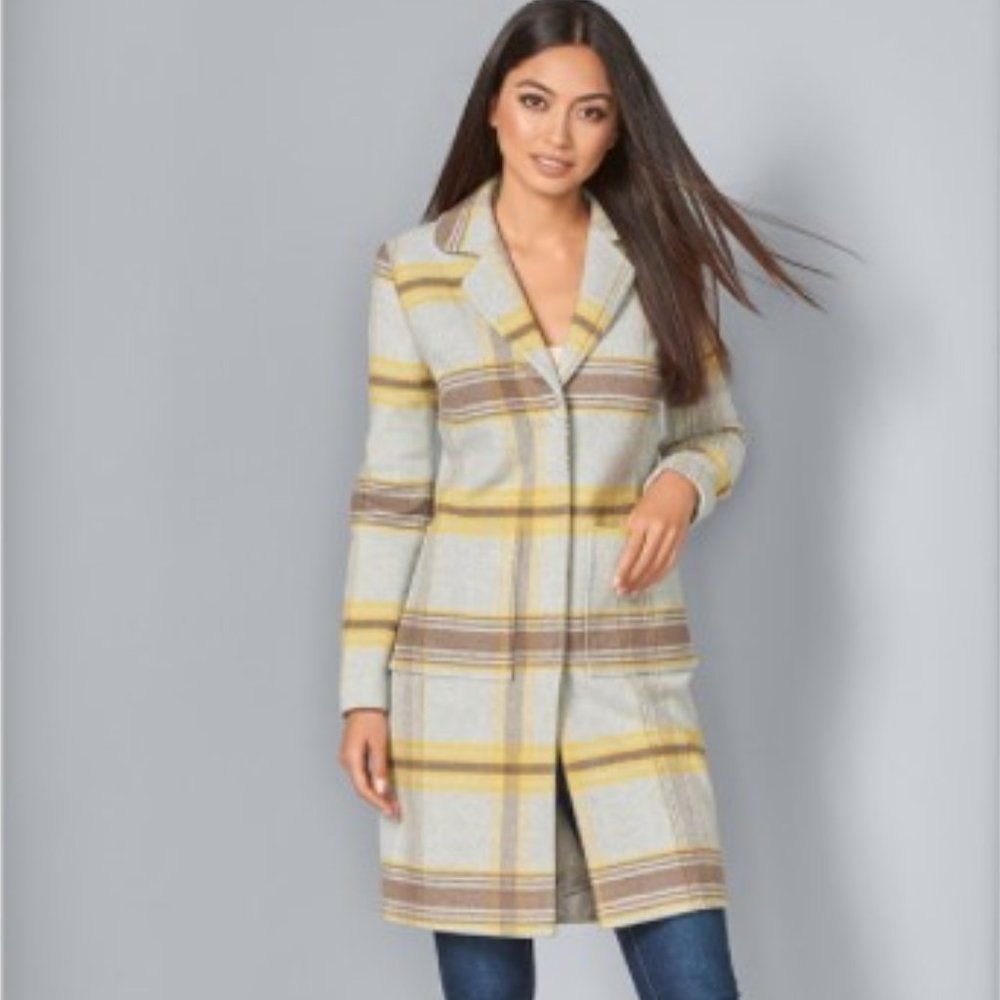 Venus Faux Wool Plaid Pocketed Car Coat